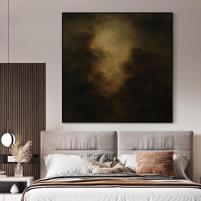 60"x60" XL Framed Wall Art - Golden Mist Abstract Moody Dark Atmospheric (Frame Assembly Required)