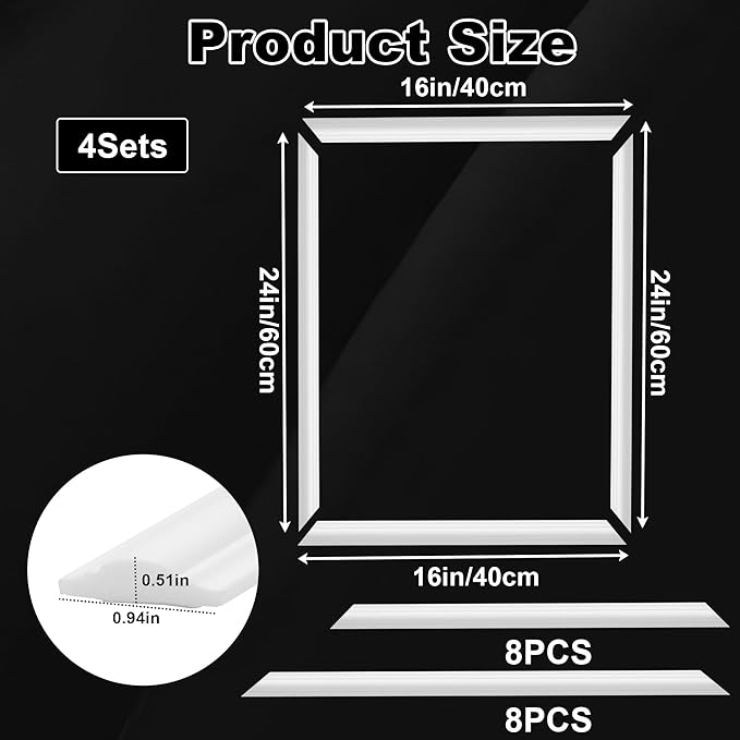 4 Sets Pre-Cut Wainscoting Panels 16”x24” Picture Frame Molding Peel and Stick Wall Molding kit Self Adhesive Molding Trim for Walls (40x60cm)