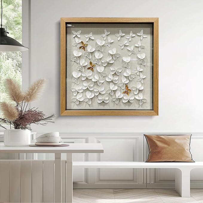 BrightA3D Textured wall decorations, leather and metal-tinged golden and white metal butterfly wall sculptures, large artworks, gradient colors, modern artworks, suitable for decoration in living rooms and bedrooms. 23.6"x23.6"
