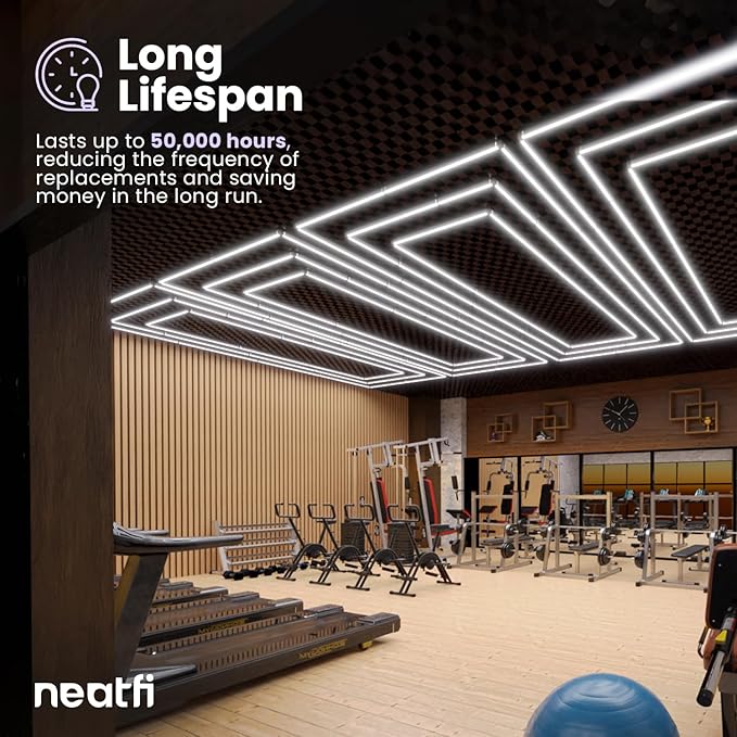Neatfi LED Super Bright Garage Light, 52, 800 Lumens, Ceiling Lighting for Auto Shops, Gym, Basement, Warehouse, Barber and Beauty Salons (3 Rectangles, Cool White)