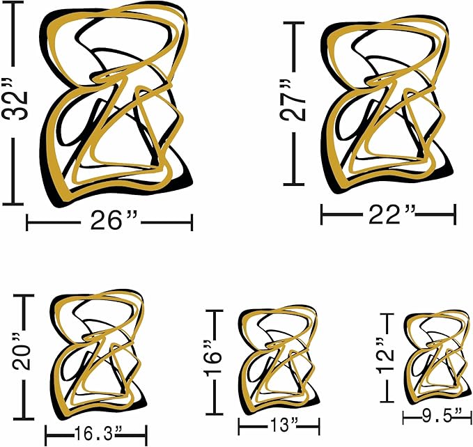 Black with Gold Abstract Metal Wall Art, Geometric Abstract Metal Wall Decor, Black and Gold Wall Decor, Modern Line Art Sculpture for Living Room,Luxury Wall Sign