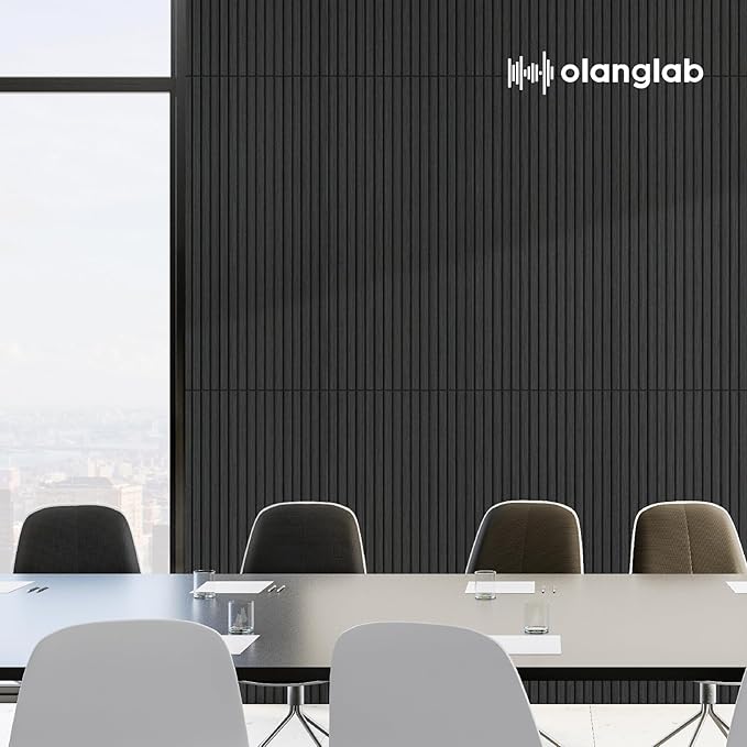 Olanglab Wood Veneer Acoustic Wall Panels 6 Pack, 23.6"×47.2" Sound Absorbing Wall Panels for Interior Wall Decor, Matte Black