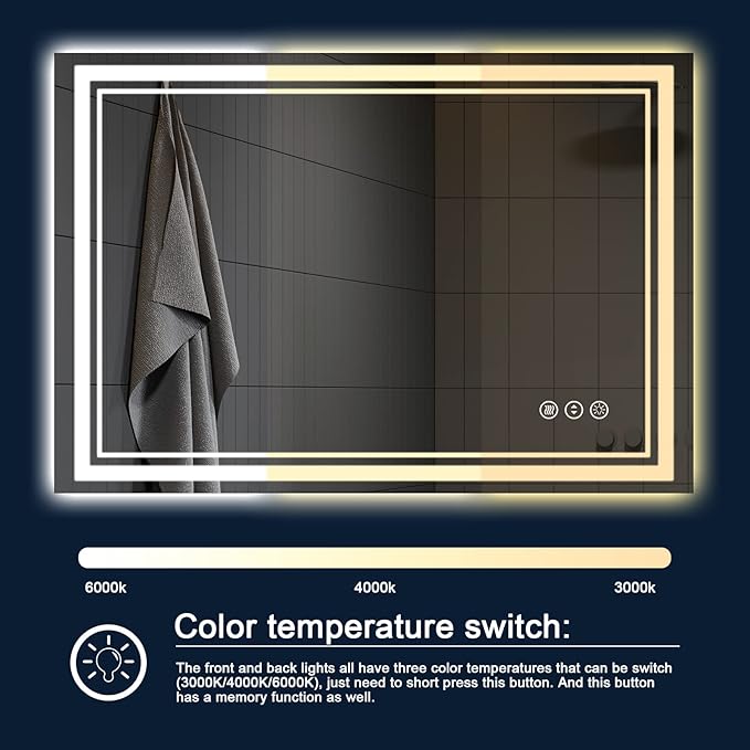 40x36 Inch LED Bathroom Mirror with Lights,Backlit and Front Lighted Bathroom Vanity Mirrors for Wall,Anti-Fog Dimmable Memory Shatterproof LED Vantiy Mirror