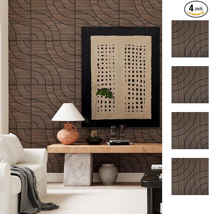 4 Packs Acoustic Wall Panels - Self-Adhesive 3D Wood Slat Wall Panel- Peel and Stick Sound Absorbing Panels for Noise Reducing - Feature Wall Decor for Home & Office