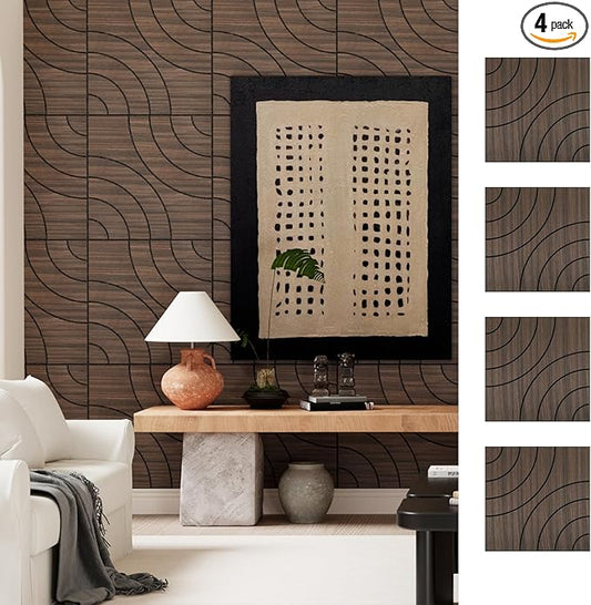 4 Packs Acoustic Wall Panels - Self-Adhesive 3D Wood Slat Wall Panel- Peel and Stick Sound Absorbing Panels for Noise Reducing - Feature Wall Decor for Home & Office