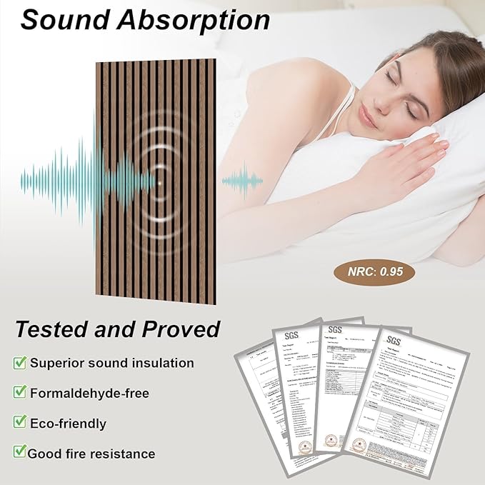 AKK-PANE Acoustic Wood Slat Wall Panels, 2-Piece 47.2"x23.6" 15.5ft²- 3D Textured Soundproof Wall & Ceiling, Sound Absorbing Panels for Interior Decor, Living Room,Bedroom (Dark Walnut)