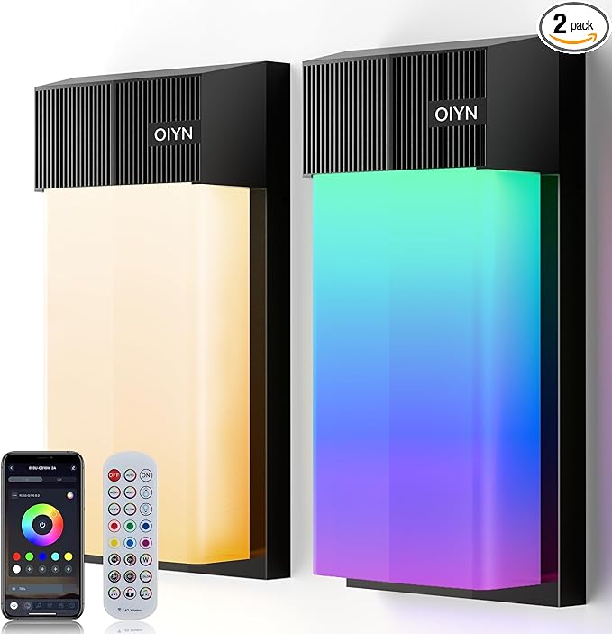 Outdoor Wall Lights 2 Pack, Smart LED RGBICWW Porch Lights Outdoor, Modern 1500LM Exterior Lighting Fixtures, IP65 Waterproof Color-Changing Wall Lamp for House, Patio, Garage, Yard