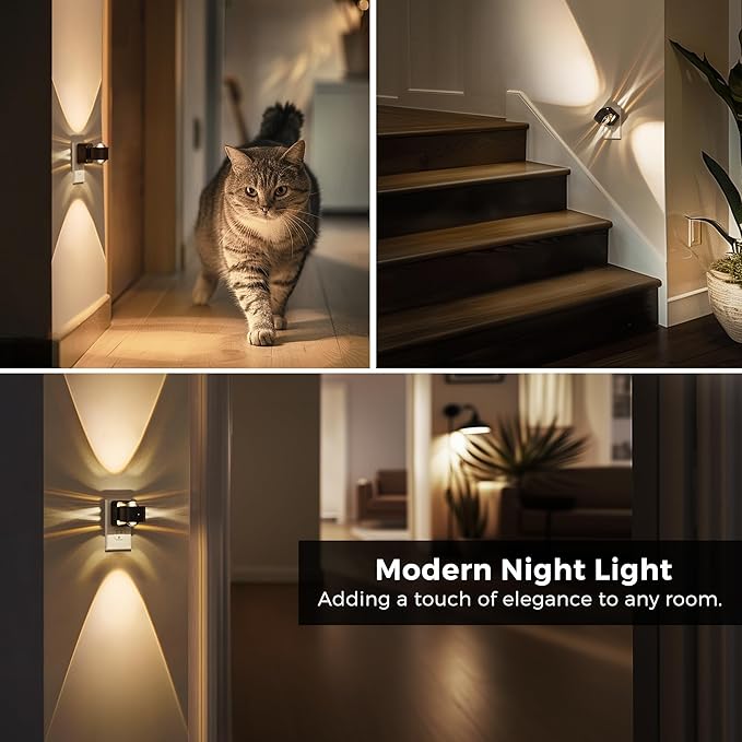 L LOHAS LED Night Light Projector, Night Lights Plug into Wall, Dusk to Dawn Sensor, 180°Rotating Nightlight for Kids, 0-150LM Dimmable Soft White Ambient Lighting for Bathroom, Decor, Gifts, 2 Pack