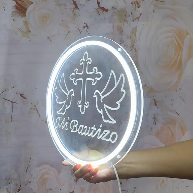 Mi Bautizo Neon Signs for Baptism Decorations, Recuerdos de Bautizo Led Lights Sign for Birthday Party Decor, Para Niño Niña, Room, Bedroom, Garden, Christmas, INSNEnN, 13 * 13 Inches
