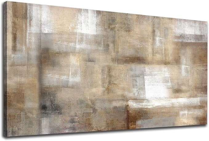 arteWOODS Abstract Canvas Wall Art - Brown White Grey Abstract Pictures for Living Room Bedroom Wall Decor Rustic Canvas Print Retro Farmhouse Painting Artwork 29" X 58