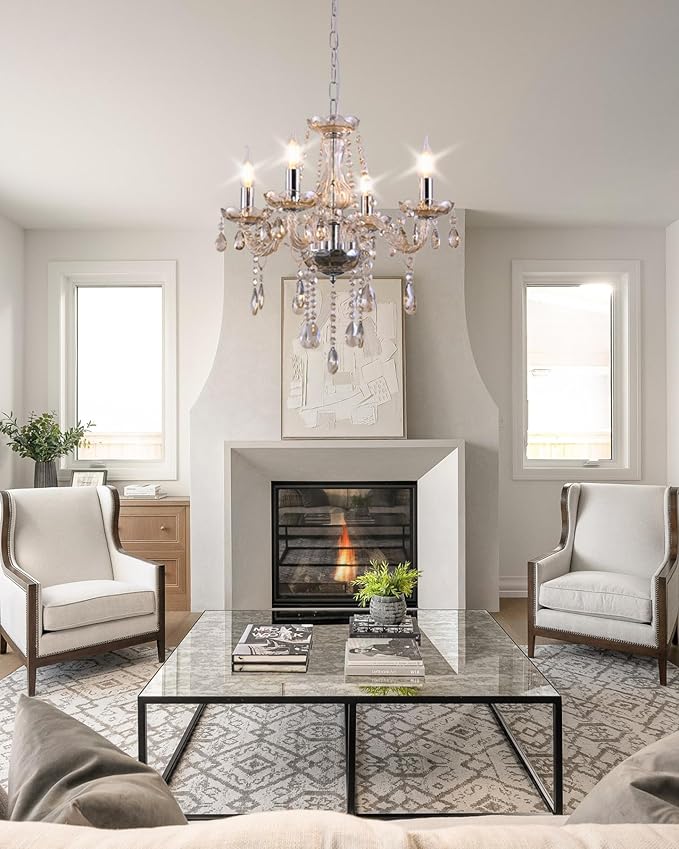 MALOSA Cognac Crystal Chandeliers,Mini Chandelier,Small Chandelier for Bedroom,Dining Room,Living Room,Kitchen Island