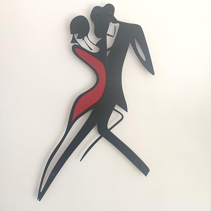 Metal Wall Art – Modern Abstract Multicolor Art-Inspired Sculpture – Minimalist Wall Decor for Living Room, Bedroom, or Office – Contemporary Handmade Artwork (Dancing Couple Blackman, 32 inches)