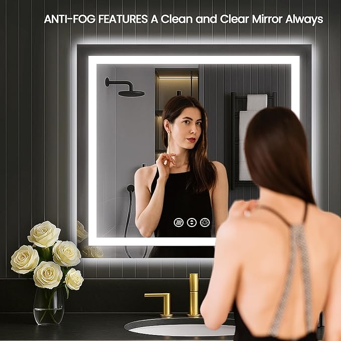 LOAAO 30"X30" LED Mirror for Bathroom, Lighted Bathroom Mirror with Lights, Anti-Fog, Dimmable, Memory Function, Easy to Install, Clear Reflection