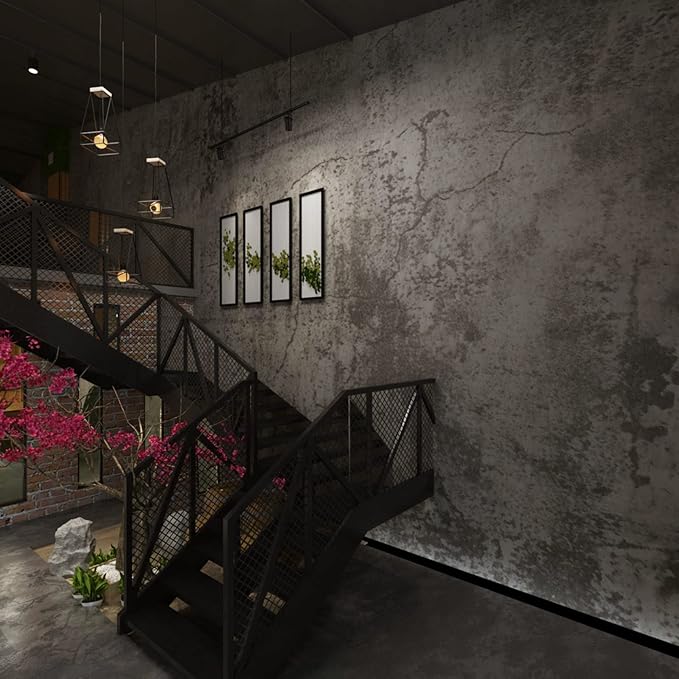 16"×118" Thick Light Brown Grey Concrete Contact Paper Waterproof Gray Concrete Wallpaper Peel and Stick Vinyl Wrap Industrial Matte Textured Adhesive Cement Wall Tile Sticker for Bedroom Walls