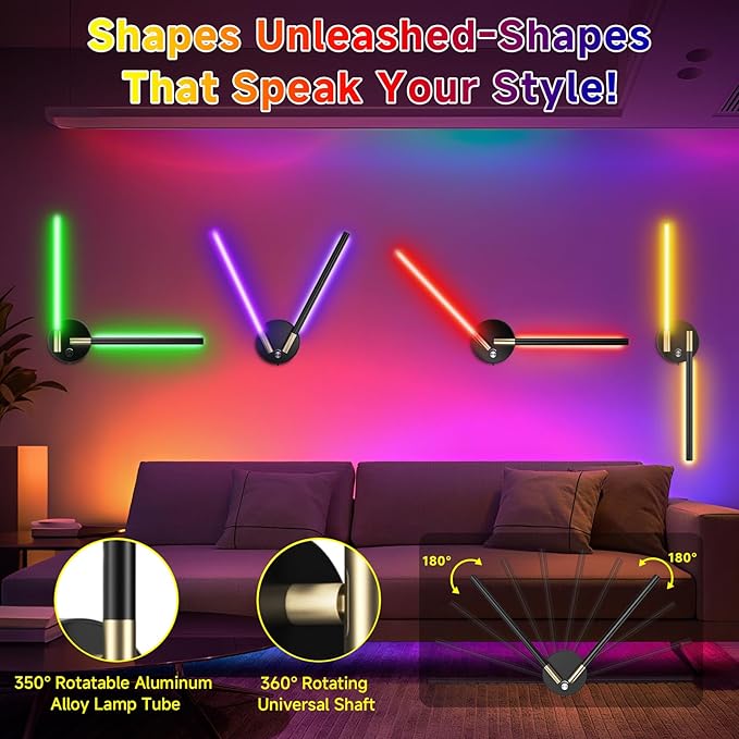 Battery Operated Wall Sconce with 360°DIY Independently Rotate Lamp,Wireless Magnetic Wall Lights with Remote,Timer,Dimmable 3000K-6500K,RGB Wall Sconces Decor for Bedroom,Living Room10000mAh