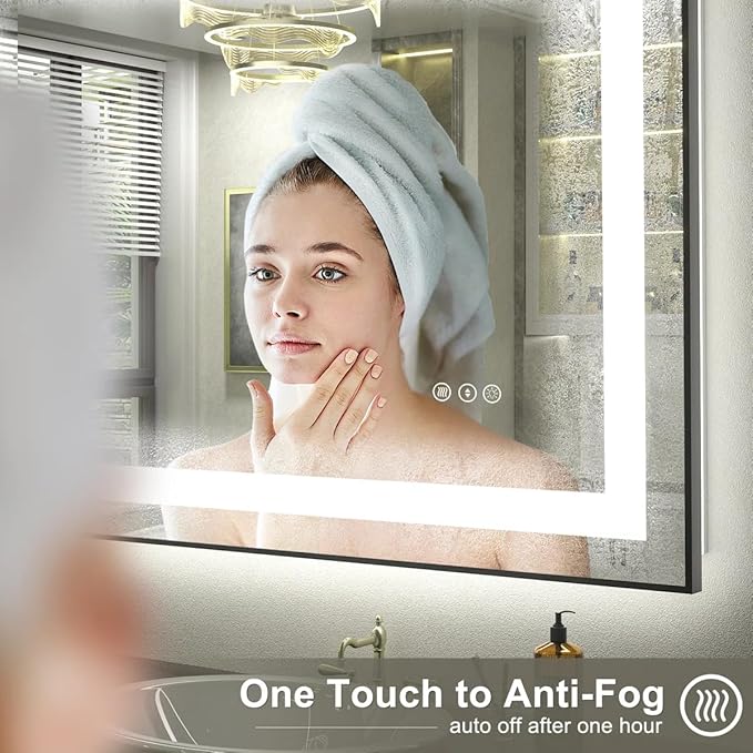 24x30 Framed LED Lighted Bathroom Mirror, Dimmable Vanity Mirror with Lights, Backlit and Front Lighted Mirror for Wall, Anti-Fog, Memory (Horizontal/Vertical)