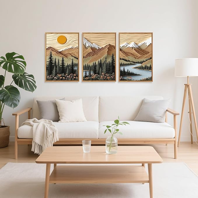 CHDITB Mountain Frame Canvas Wall Art, Nature themed office Wall Decor, country Scenic Art Spiritual Wall Painting, Vintage national park Mountains forest Art Prints for Living Room, Bedroom 16"x24"x3