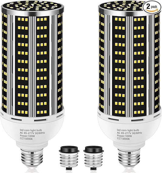 100W 2 pack LED Corn Light Bulb,(1000W Equivalent )Commercial Grade DayLight 5000K E26/E39 14200LM Medium Mogul Base LED Lamp,Large Area Lights For Outdoor Indoor Garage Warehouse Factory Bay Light