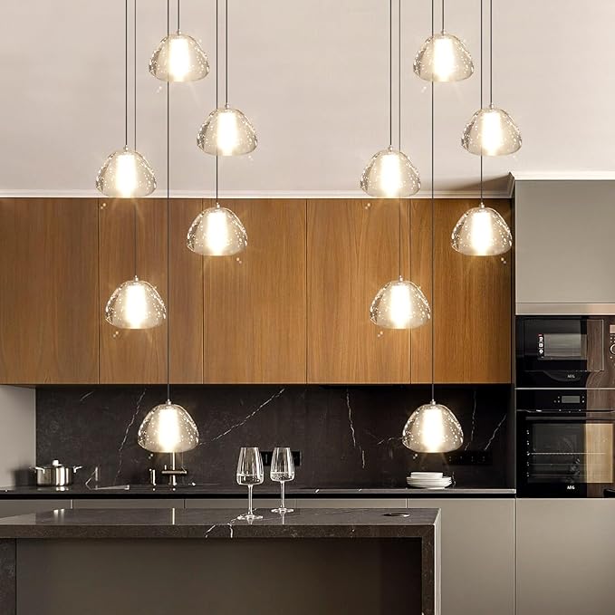 6-Lights Modern Crystal Chandelier for Entrance LED Pendant Light for Kitchen Island Foyer Living Room Bedroom Staircase 3000K