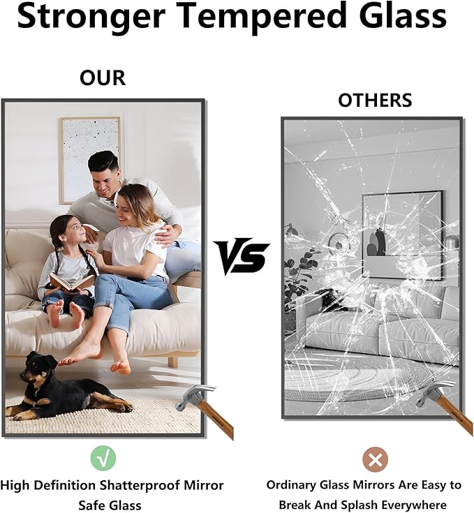 Koonmi Bathroom Mirror 36x60 Bathroom Wall-Mounted Mirrors, Modern Vanity Mirror for Bedroom, Living Room, Aluminum Alloy Frame Allow to Hang Horizontally or Vertically