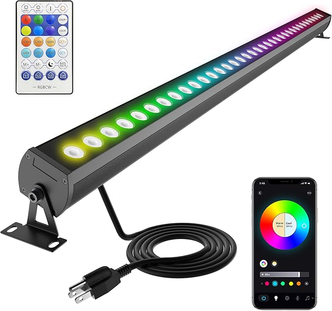 RGBCW Wall Washer Lights, 180W Stage Wash Light Bar Smart APP & Remote Control, Group, Memory,Timing, Music Sync Function, Color Changing Linear Wash Light for Stage Birthday Party Wedding
