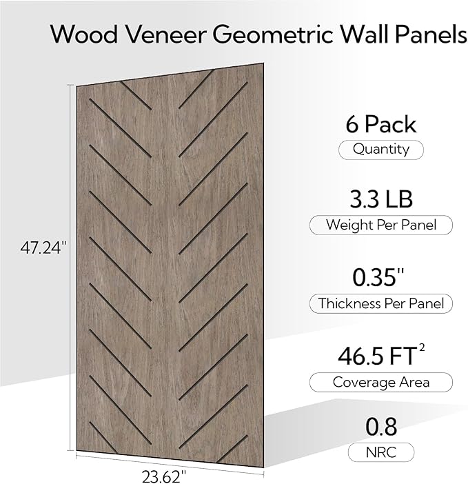 Olanglab Wood Veneer Wall Panels 6 Pack, 24‘’X48‘’ Sound Absorbing Panels for Noise Reduction, Chevron