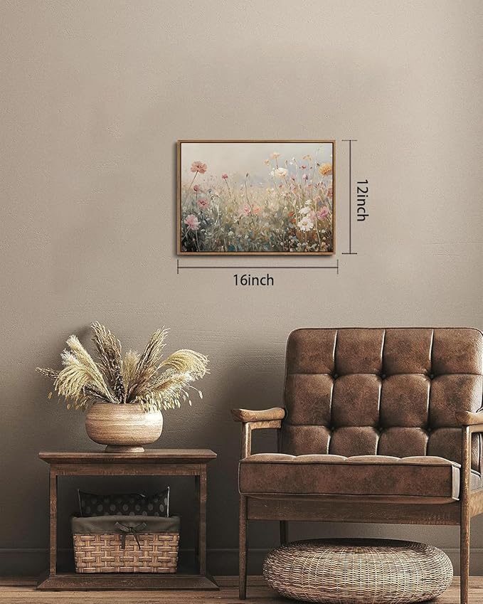 KISSFOX Vintage Summer Wildflower Framed Wall Art Flower Landscape Canvas Art Rustic Country Paintings Art Prints Modern Farmhouse Pictures Wall Decor For Kitchen Bedroom