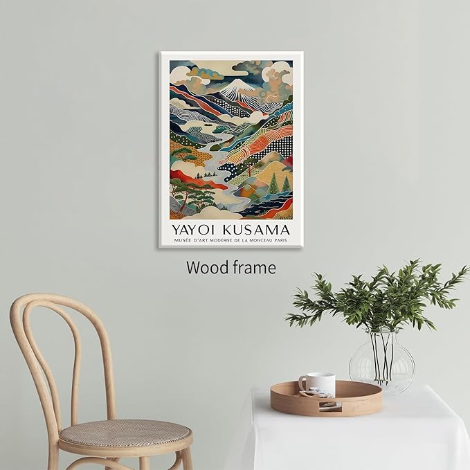 Japanese Canvas Wall Art Ya.yoi Kus.ama Mount Fuji Posters Asian Landscape Pictures Prints Modern Nature Mountain Artwork for Bathroom Living Room Bedroom Office Home Decor 8x10 inch Framed