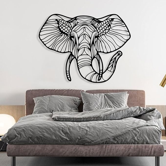 Cadeali Elephant Metal Wall Art, Animal Head Decor, Large Modern Animal Art, Wildlife Lover Gift, Living Room (Gold, 47"x35" | 120x90 cm)