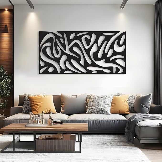 kuestboy Abstract Metal Wall Art, Modern Geometric Sculpture for Wall Decor, Line Art for Living Room, Entryway, Office, Black Steel Gallery Piece for Indoor Home Decor (28" X 14" | 70 X 35cm)