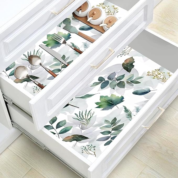 17.5" x 118"Modern Blue and Sage Green Leaf Peel and Stick Wallpaper Botanical Design Removable Self-Adhesive Vinyl Boho Contact Paper for Bathroom Waterproof Cabinets Bedroom and Farmhouse Wallpaper