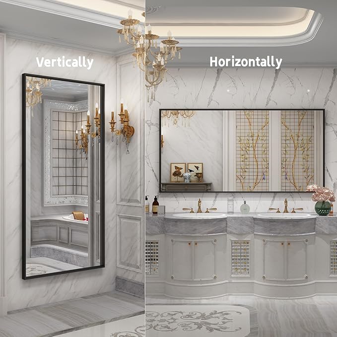 Matte Black Metal Framed Bathroom Mirror, 60x30 Inch Rectangular Vanity Mirror, Large Rectangle Wall Mirror, Anti-Rust, Tempered Glass, Shatter-Proof, Easy to Install Vertically or Horizontally