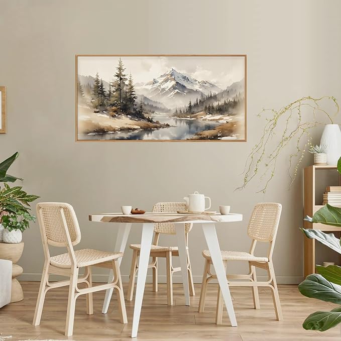 Ausril Watercolor Misty Mountain Framed Canvas Wall Art Set, Foggy Pine Tree Wall Decor, Winter Landscape Wall Painting, Nature Snowy Scene Art Print for Living Room, Bedroom, Office - 20"X40"