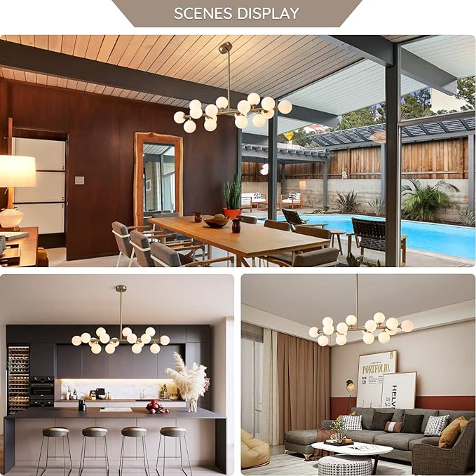 Mid Century Modern Chandelier Over Table, 16-Light Globe Sputnik Chandelier Brass Pendant Lighting Fixture Hanging Ceiling Light for Dining Room, Kitchen Island