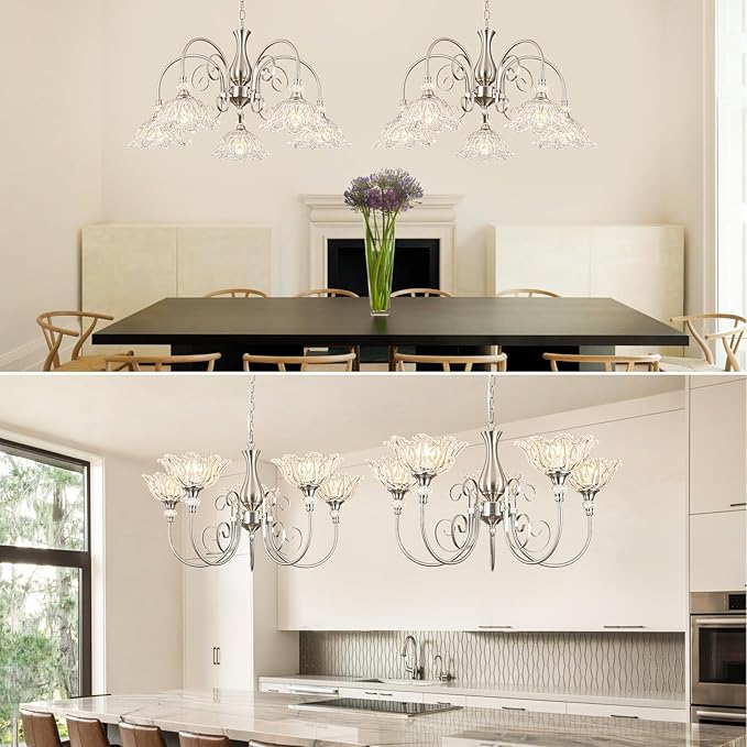 5-Light Chandeliers in Brushed Nickel Finish with Crystal Glass Shades, Brushed Nickel Chandelier Light for Dining Room,Hallway,Kitchen