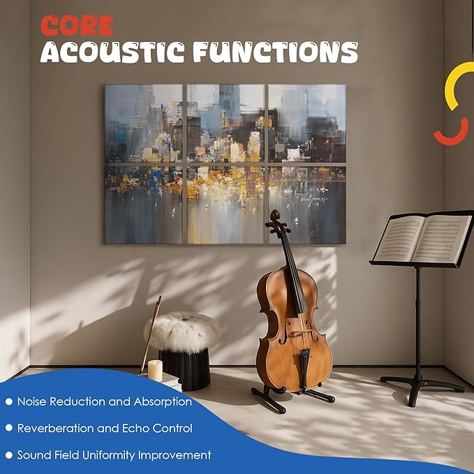 Art Acoustic Panels, 72"x48"x0.4" Sound Absorbing Panels,Better Sound Panels than Soundproof Foam,Self adhesive Soundproof Wall Panels for Recording Studio, Abstract city
