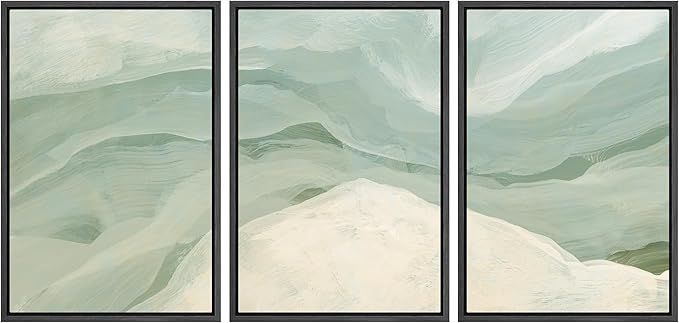 MUDECOR Framed Wall Art Print Set Pastel Waves Blue and White Tones Illustrations Modern Art Boho Decorative Colorful Chic for Living Room, Bedroom, Office - 24"x36"x3 Black