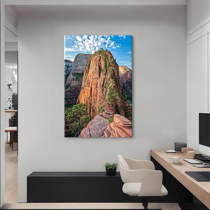 Mountain Wall Art Zion Canyon Wall Decor Zion National Park Posters Nature Forest Pictures Utah Angels Landing Landscape Painting Modern Artwork for Bathroom Bedroom Home Decoration 32x48"