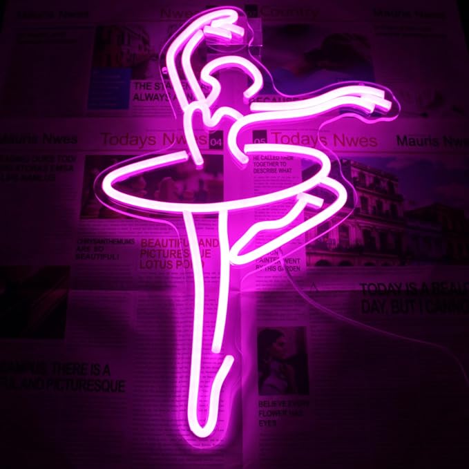 Ballet Girl Neon Sign Pink LED Dance Neon Lights Dancing Woman Neon Wall Light Up Sign for Bedroom Dance room Ballet Academy Y2k Room Decor 17.7 x 11.6 in