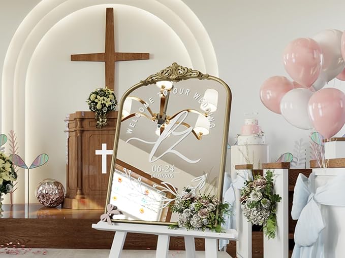 Arched Antique Gold Mirror, 24"x36" Vintage Vanity Traditional Baroque Mirrors, Ornate Arch Brass Mirror for Over Sink/Fireplace/Entryway/Bathroom