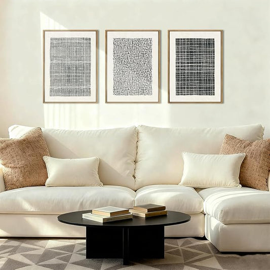 BINCUE Abstract Geometric Line Wall Art Minimalist Artwork Modern Neutral Wall Decor for Living Room Bedroom Office Bathroom 12" Lx16 W Set of 3