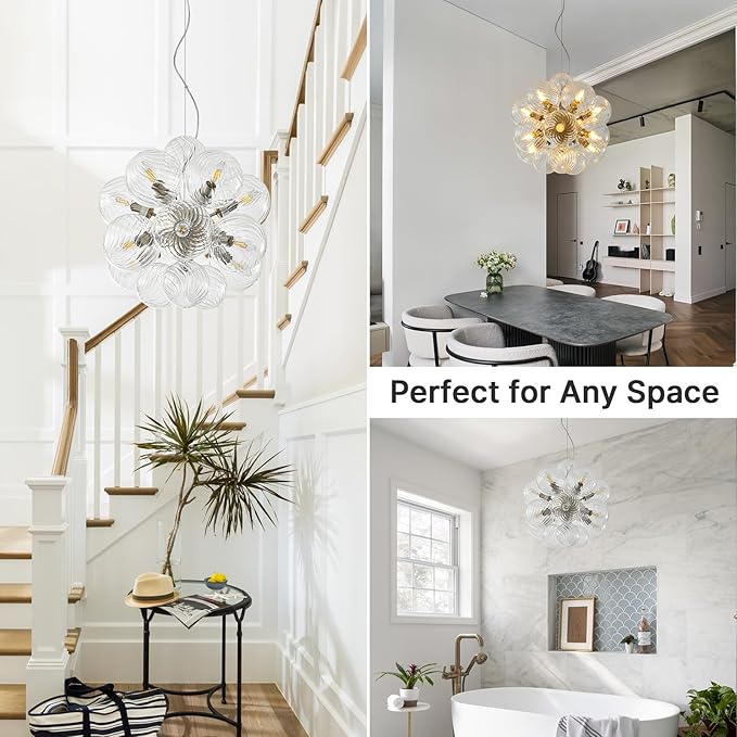Modern Nickel Glass Bubble Chandelier: 18.5" Nordic Swirled Glass Bubble Light Chandelier - Globe Ball Dining Room Light Fixture Chandeliers for Entryway Foyer Bedroom Bathroom Kitchen Living Room
