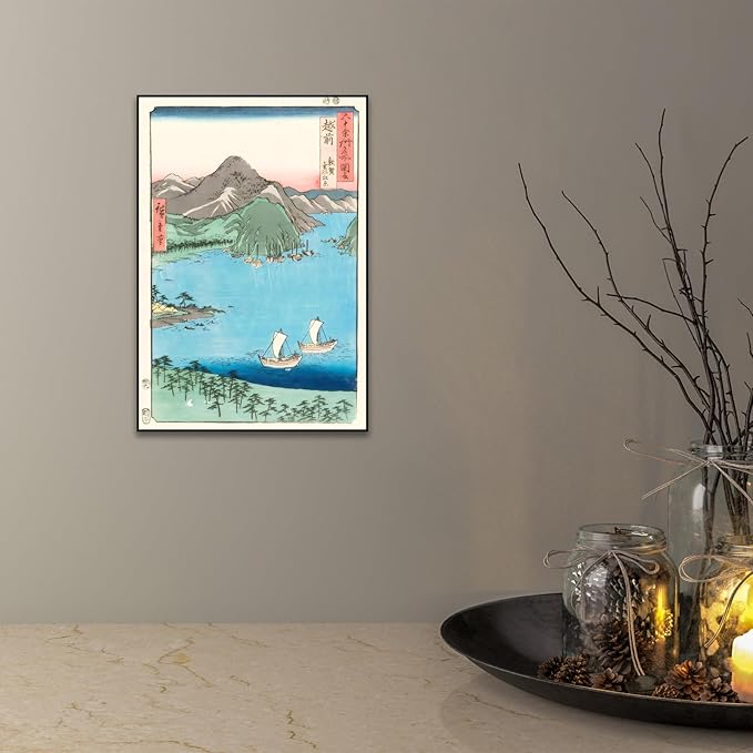 OKRA Utagawa Hiroshige Canvas Wall Art - Tsuruga Kehi Pine Grove Poster - Japanese Famous Views of The Sixty-Odd Provinces Poster Printing Traditional Japanese Wall Decor Unframed