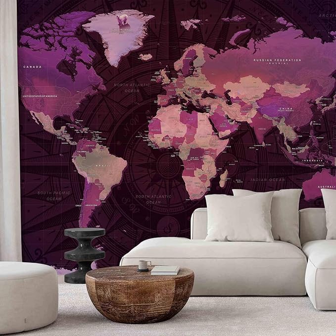 artgeist Wall Mural World Map 98x69 in - XXL Non-Woven Wallpaper Fleece Wall Decor Photo Print Picture Image Design Home Map of The World k-A-0273-a-a