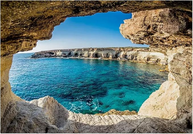 Cave Scenery Peel Stick Stick Wallpaper, Sky Ocean Self Adhesive Removable 3D Murals, Large Waterproof for Living Room Bedroom Playroom Wall Decors,144" W x 100" H