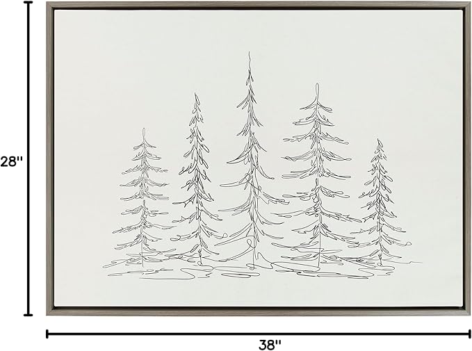 Kate and Laurel Sylvie Minimalist Evergreen Trees Sketch Framed Canvas Wall Art by The Creative Bunch Studio; 28x38 Gray; Modern Minimal Tree Line Wall Art
