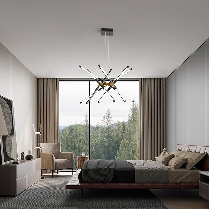 Chandeliers Modern LED Ceiling Light Dimmable Black Chandelier Embedded Installation Fixture,Sputnik Pendant Light Pluggable New Art Lamp for Kitchen,Living Room Easy to Install(12 Heads)