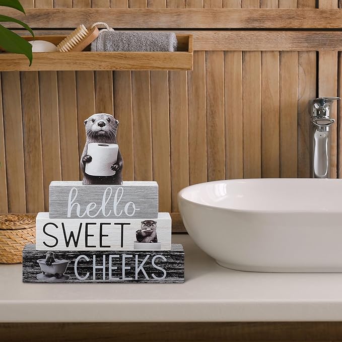 4 Pcs Otter Bathroom Decor Farmhouse Otter Bathroom Decoration Western Hello Sweet Cheeks Table Centerpiece Christmas
