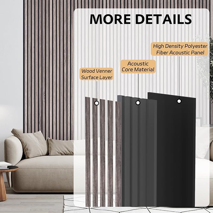 4 Pack Wood Panels for Wall, 47.2"×23.6" Wood Slat Acoustic Panels for Wall, Soundproof Panels, 3D Fluted Panels for Interior Decor (Grey)