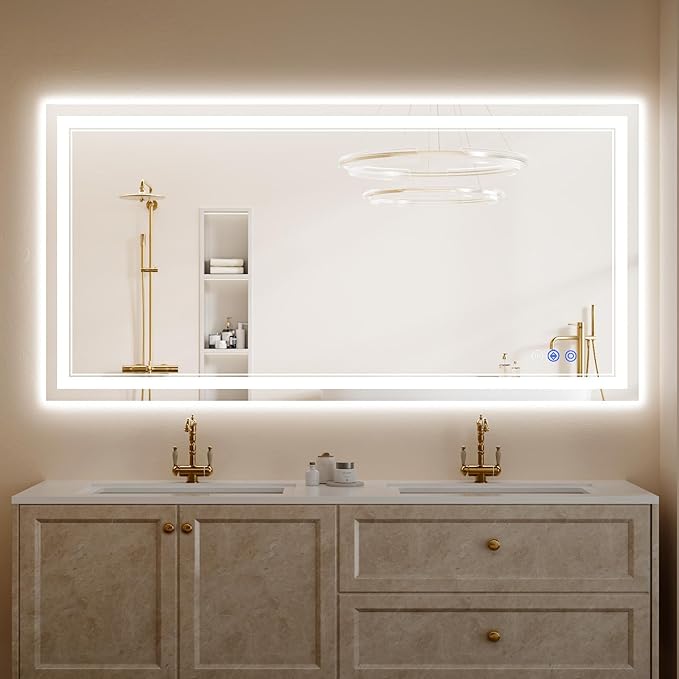 30"x55" LED Bathroom Mirror with Lights, Anti-Fog, Backlit + Front Lit, Dimmable, Led Vanity Mirror for Wall, Lighted Bathroom Mirror, 3 Colors, Shatter-Proof Tempered Glass